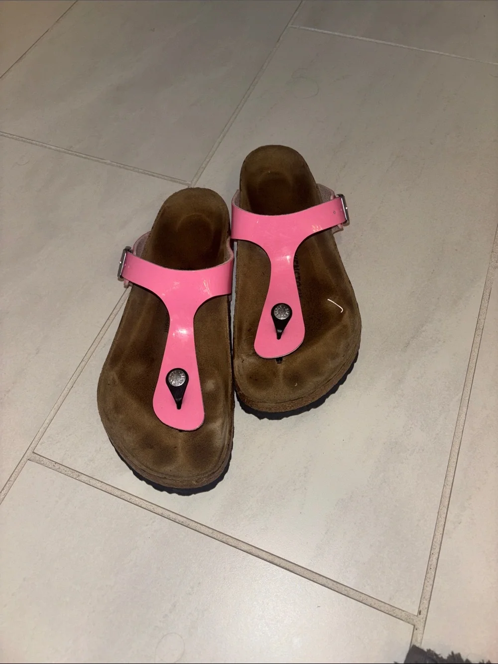 Birkenstock T-Strap Sandals in Bright Pink